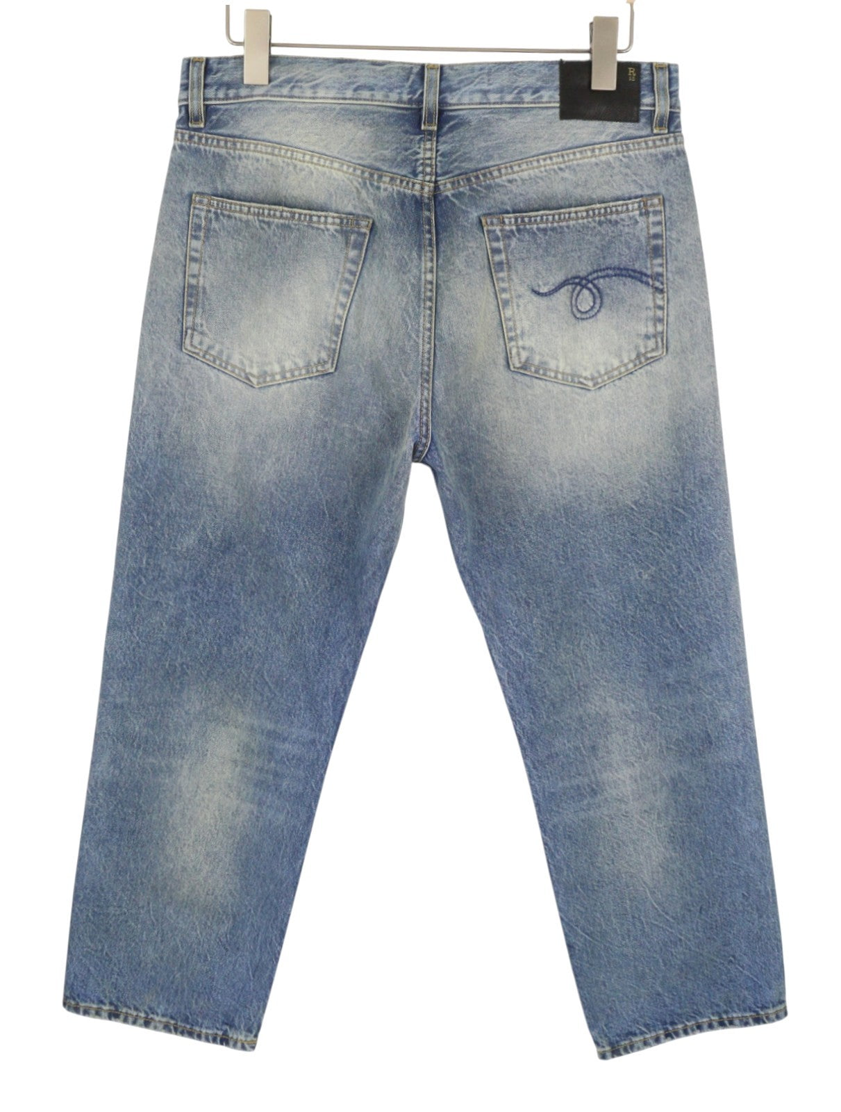 R13 Boyfriend Women Jeans 30 Jasper Straight Cropped Whiskers Faded Blue PF26