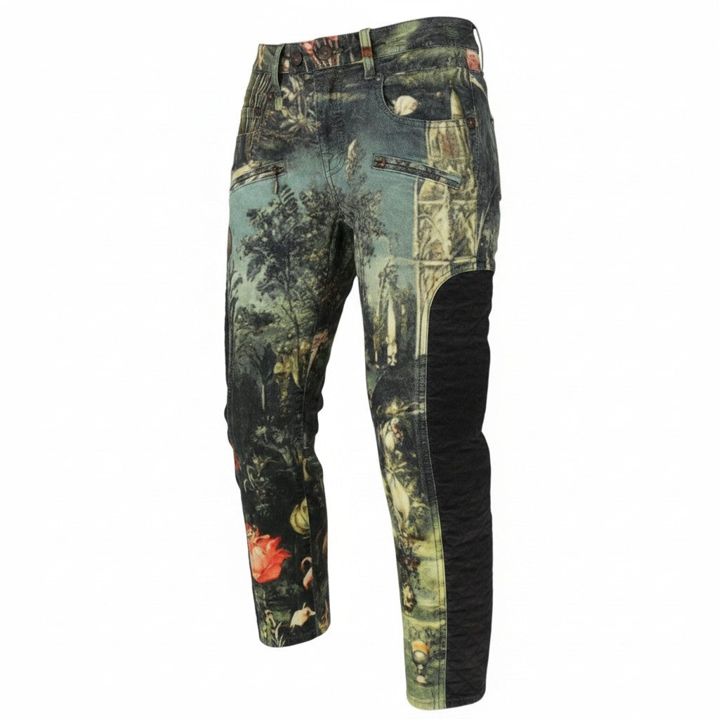 R13 Moto Boy Straight Women Trousers 25 Eden Velveteen Velvet Printed Cropped