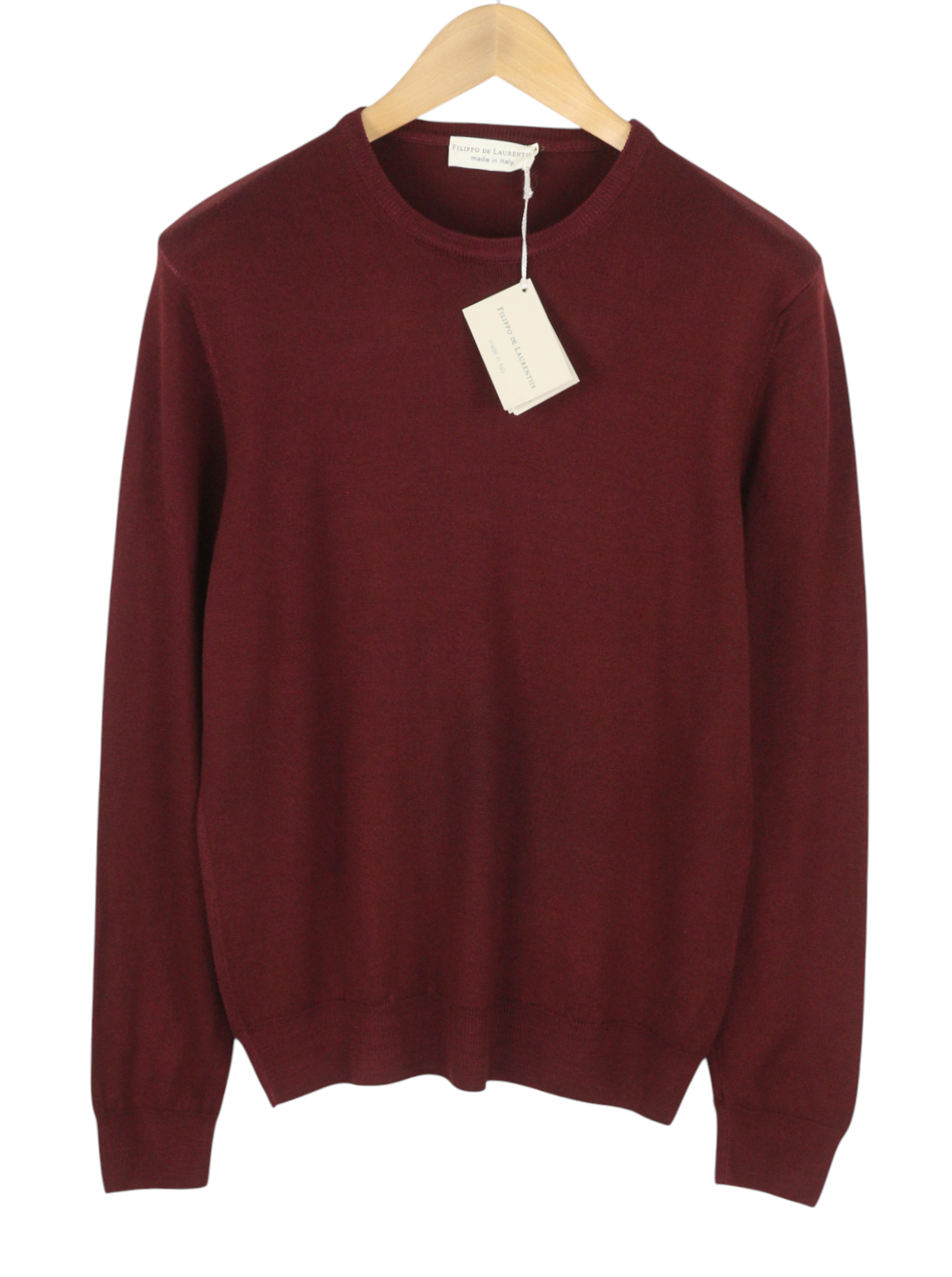 FILIPPO DE LAURENTIIS Men Jumper IT50 M Burgundy Merino Wool Knit Long Sleeve