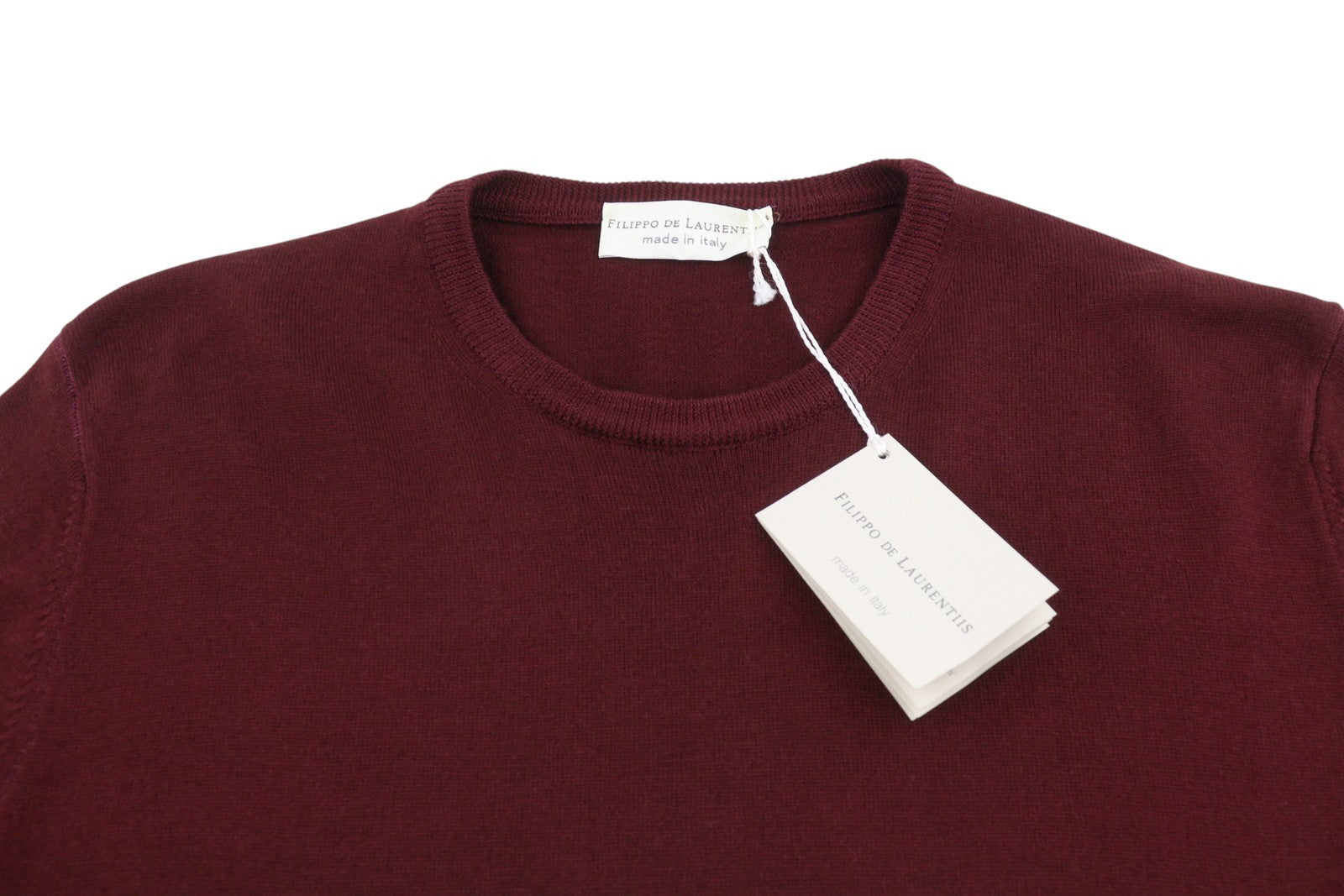 FILIPPO DE LAURENTIIS Men Jumper IT50 M Burgundy Merino Wool Knit Long Sleeve