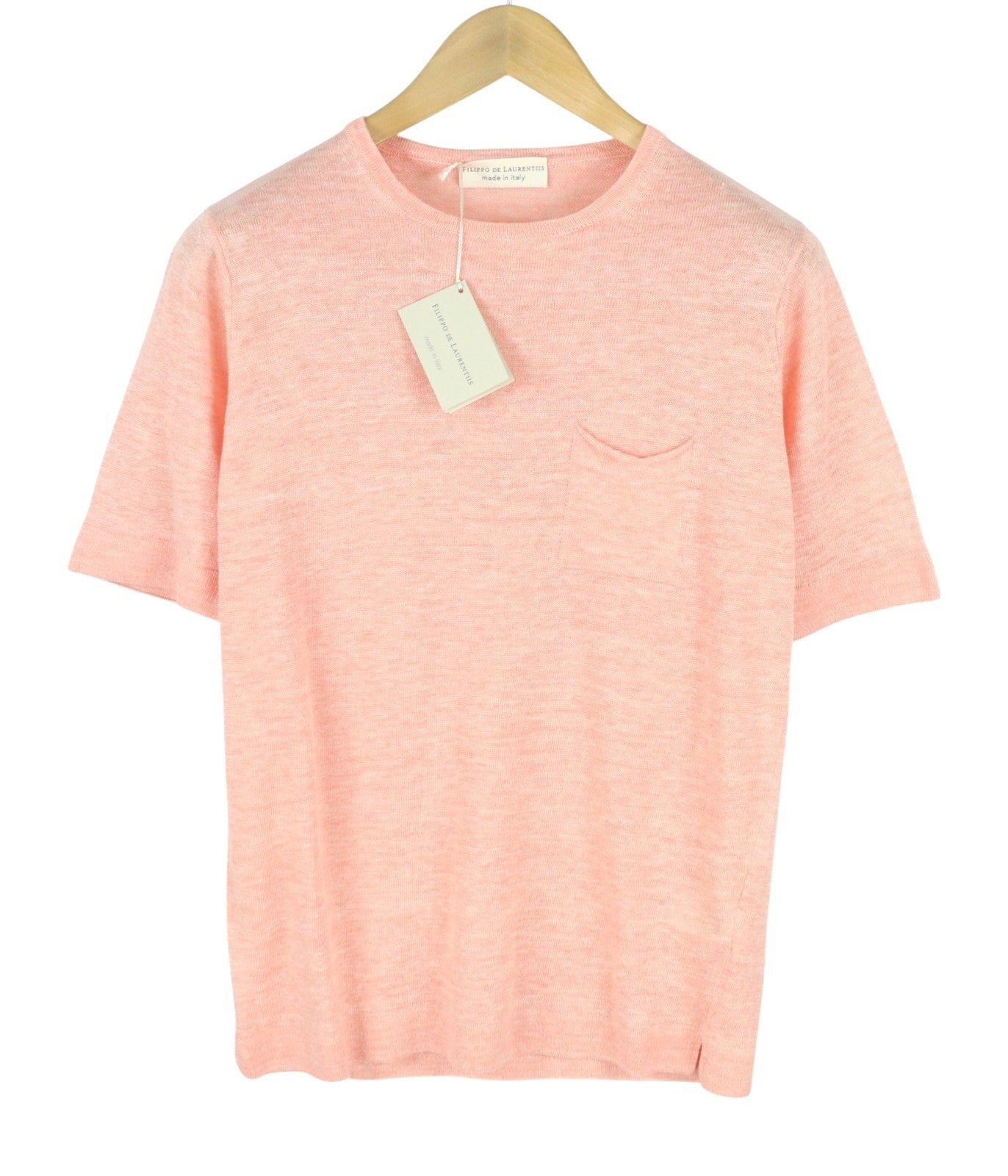 FILIPPO DE LAURENTIIS Men T-Shirt IT48 S Pink Melange Linen Pocket Short Sleeve