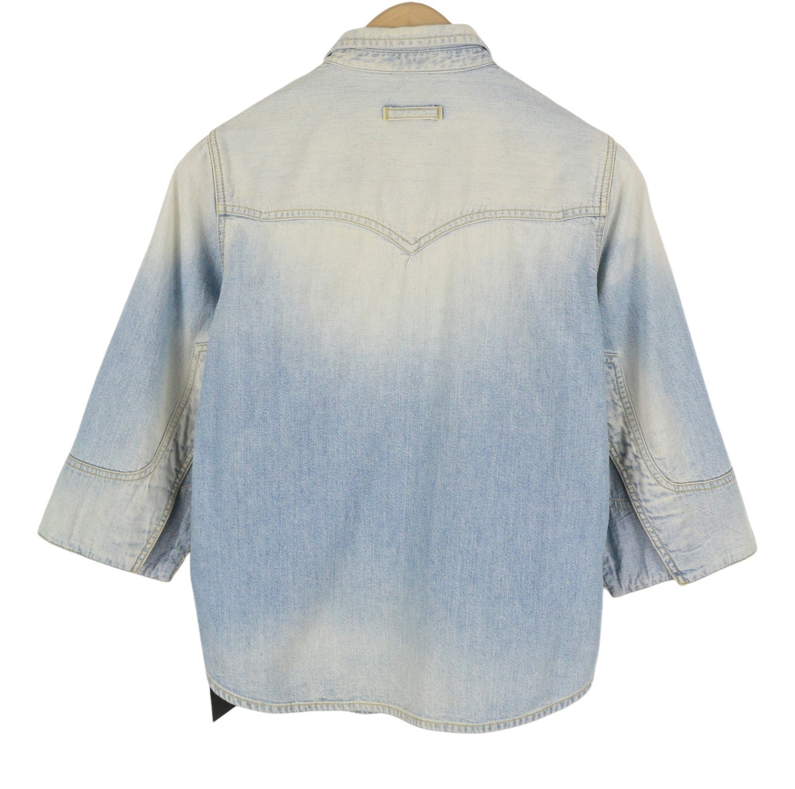 R13 Shrunken Cowboy Women Shirt M Timmy Tex 3/4 Sleeves Western Denim Blue
