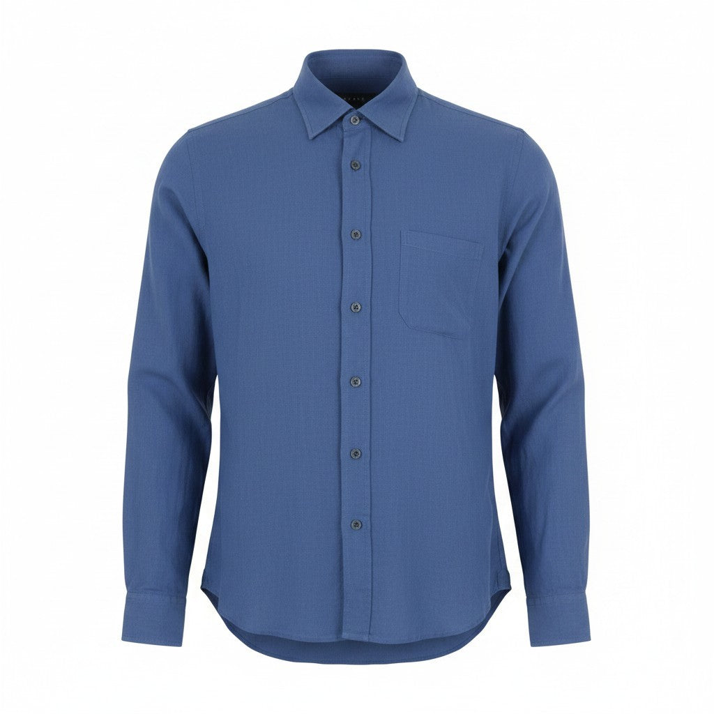 SEASE TN359 Men Shirt M Royal Blue Hemp Buttoned Patch Pocket RRP460