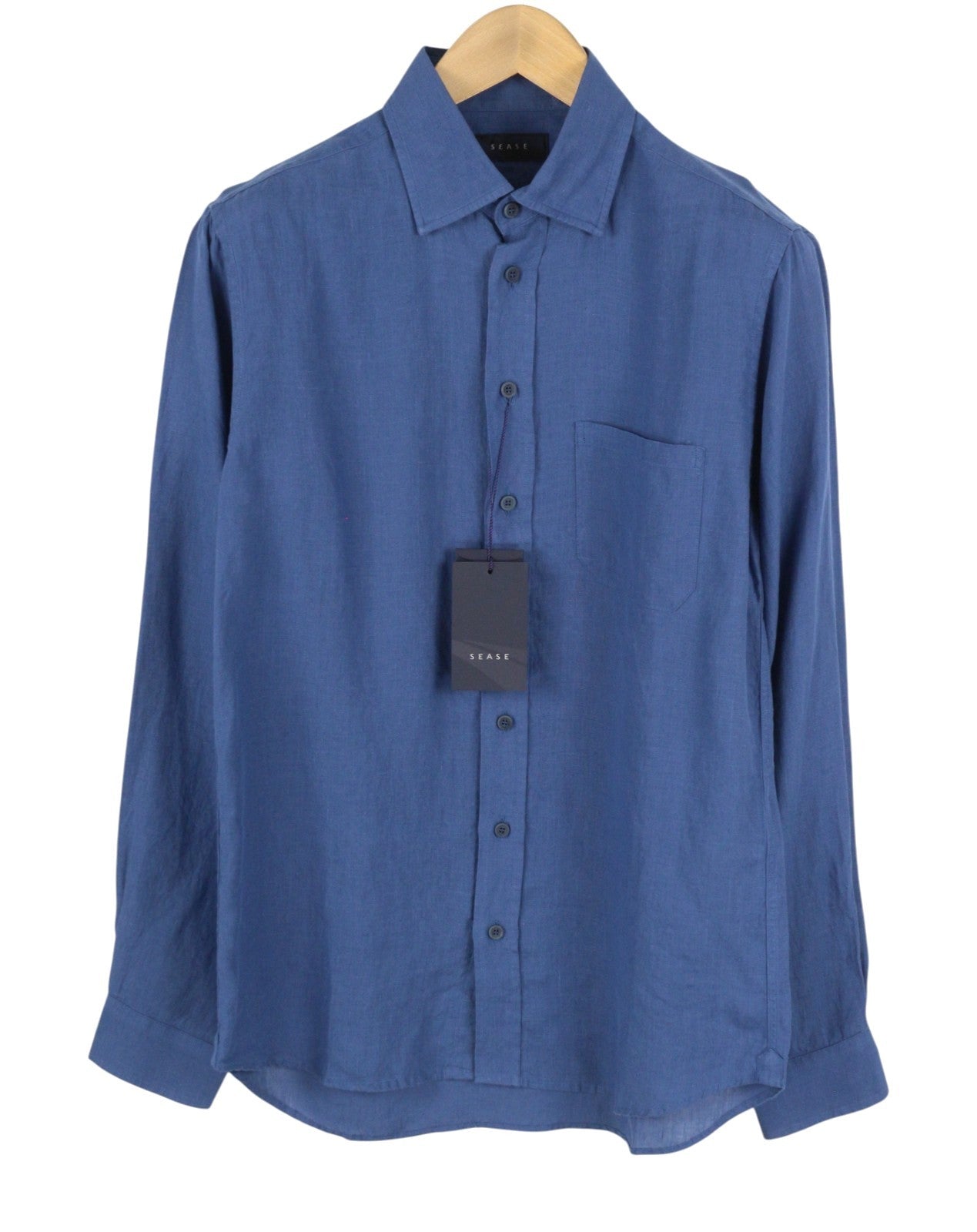 SEASE TN359 Men Shirt M Royal Blue Hemp Buttoned Patch Pocket RRP460