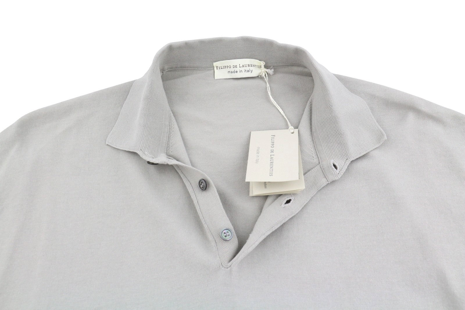 FILIPPO DE LAURENTIIS Men Polos IT60 3XL Grey Cotton Half Button Short Sleeve