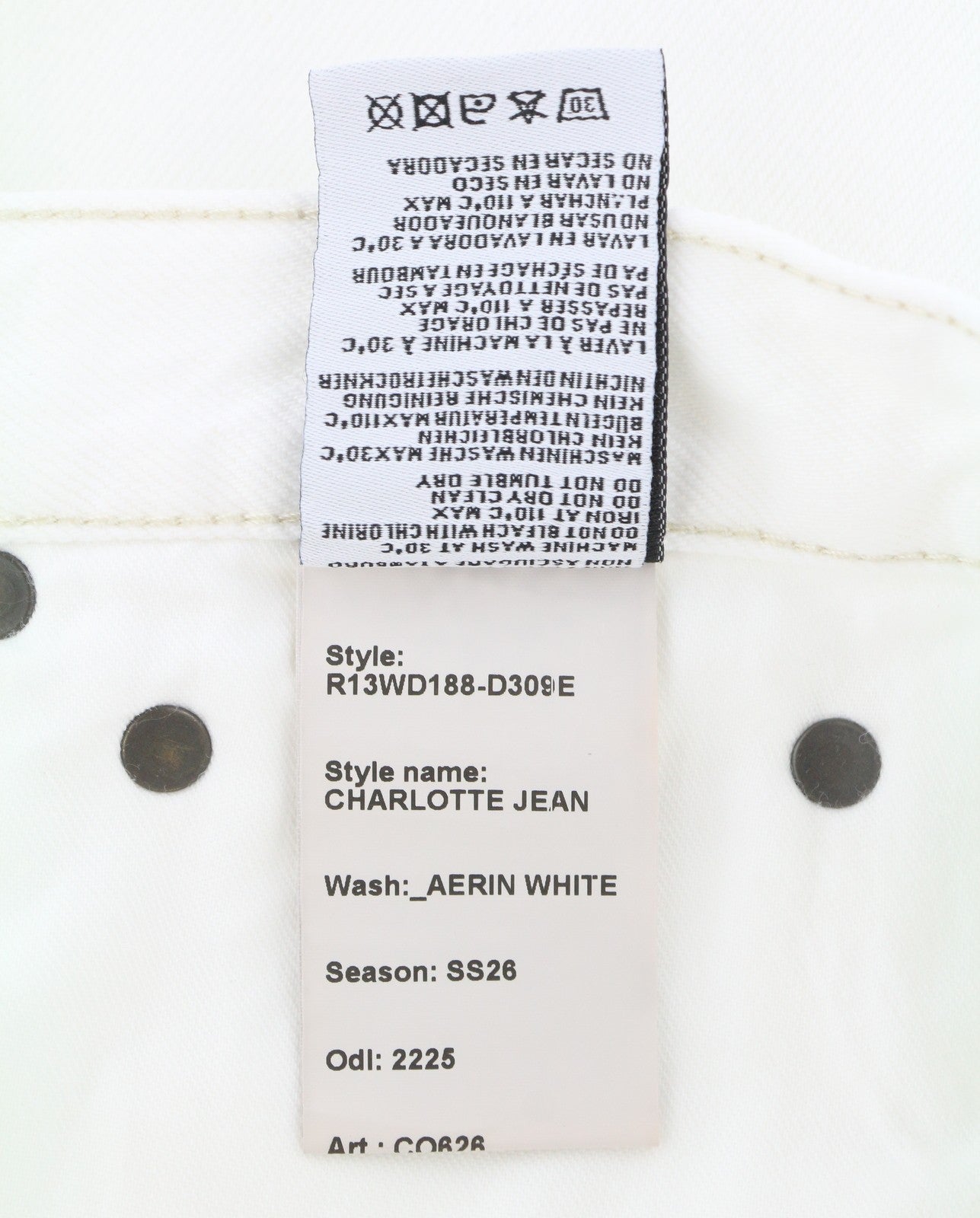 R13 Charlotte Women Jeans 26 Aerin White Flare High Rise SS26 RRP620