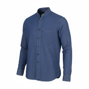 SEASE TN690 Fish Tail Men Shirt L Mid Denim Blue Buttoned Linen Blend RRP510