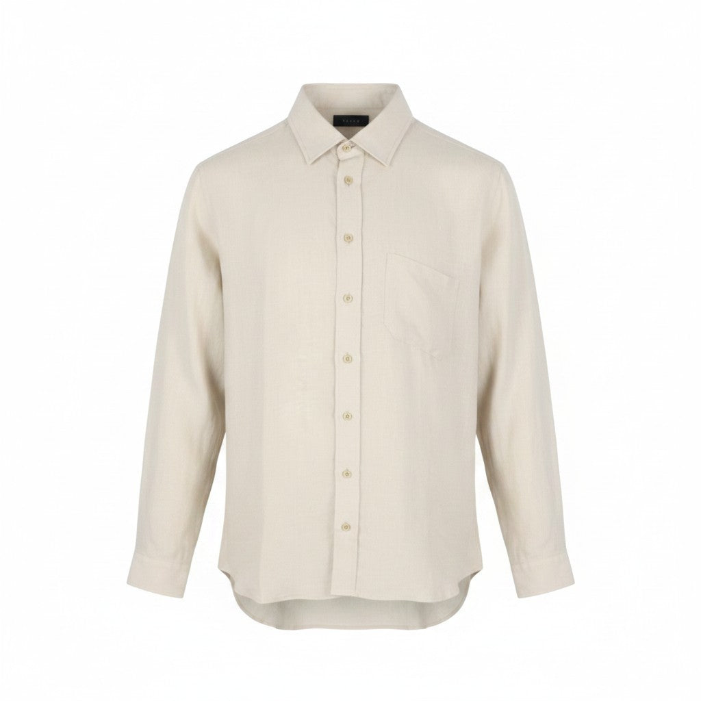 SEASE TN359 Men Shirt L Beige Hemp Button Up Patch Pocket RRP460