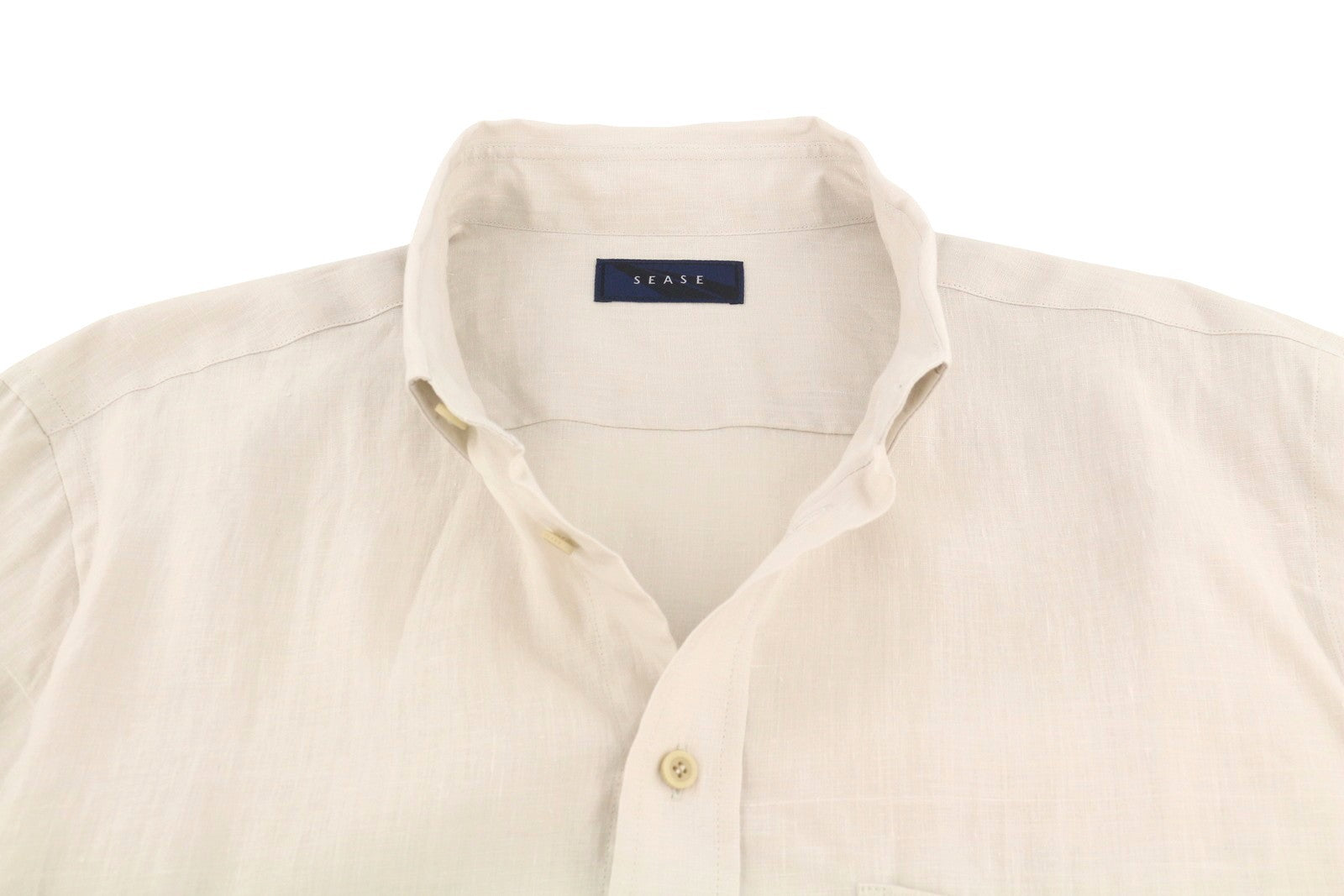 SEASE TN359 Men Shirt L Beige Hemp Button Up Patch Pocket RRP460