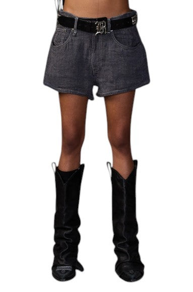R13 X-BF Women Shorts 27 Charcoal Grey Linen Wide Slouchy Leg SS26 RRP735