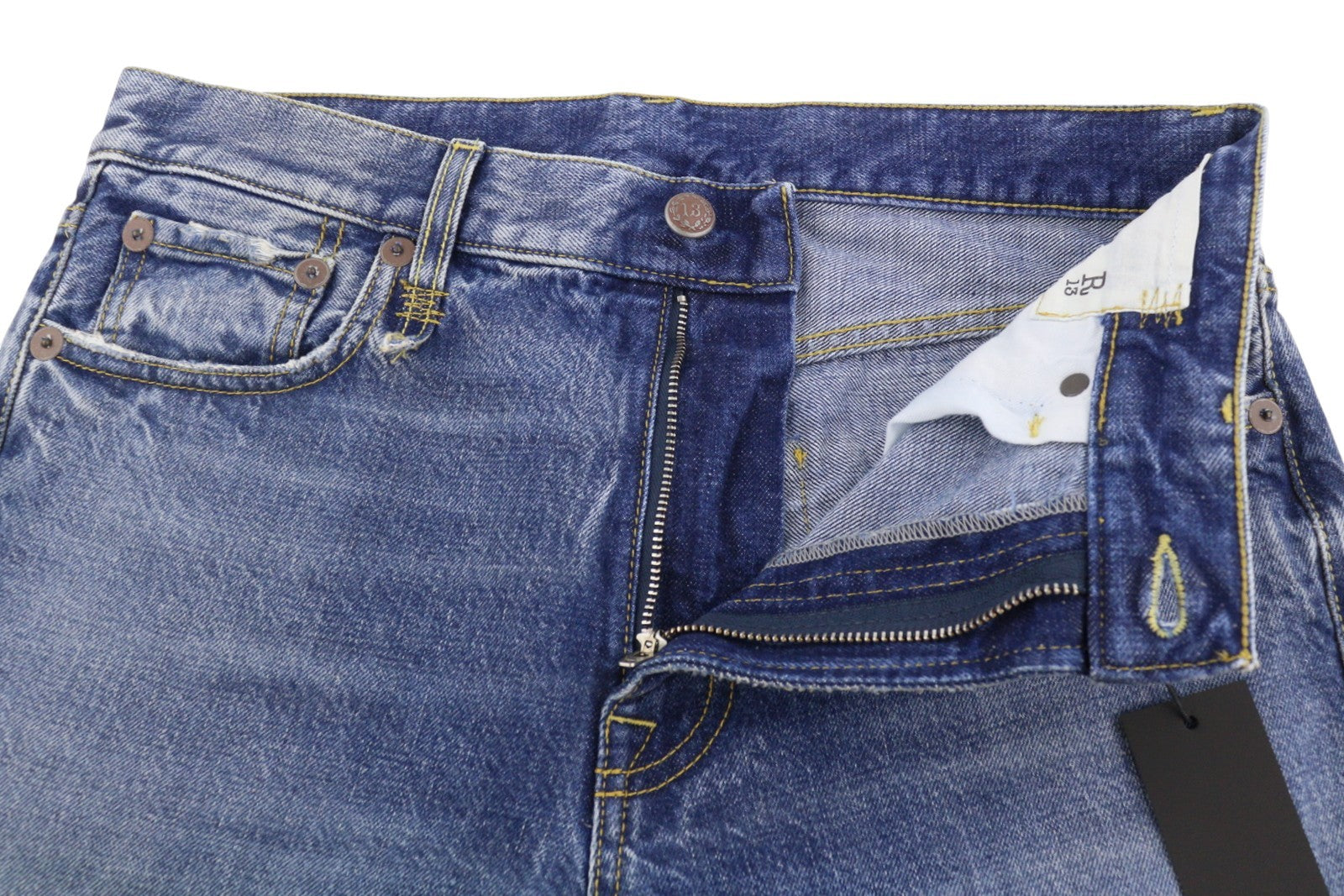 R13 Romeo Women Jeans 28 Hutton Blue Whiskers Faded Straight Cropped PF26