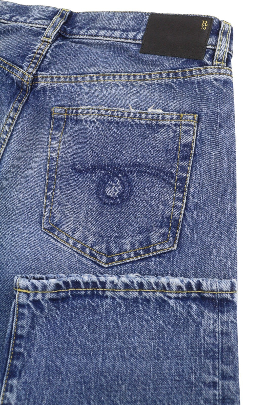 R13 Romeo Women Jeans 28 Hutton Blue Whiskers Faded Straight Cropped PF26