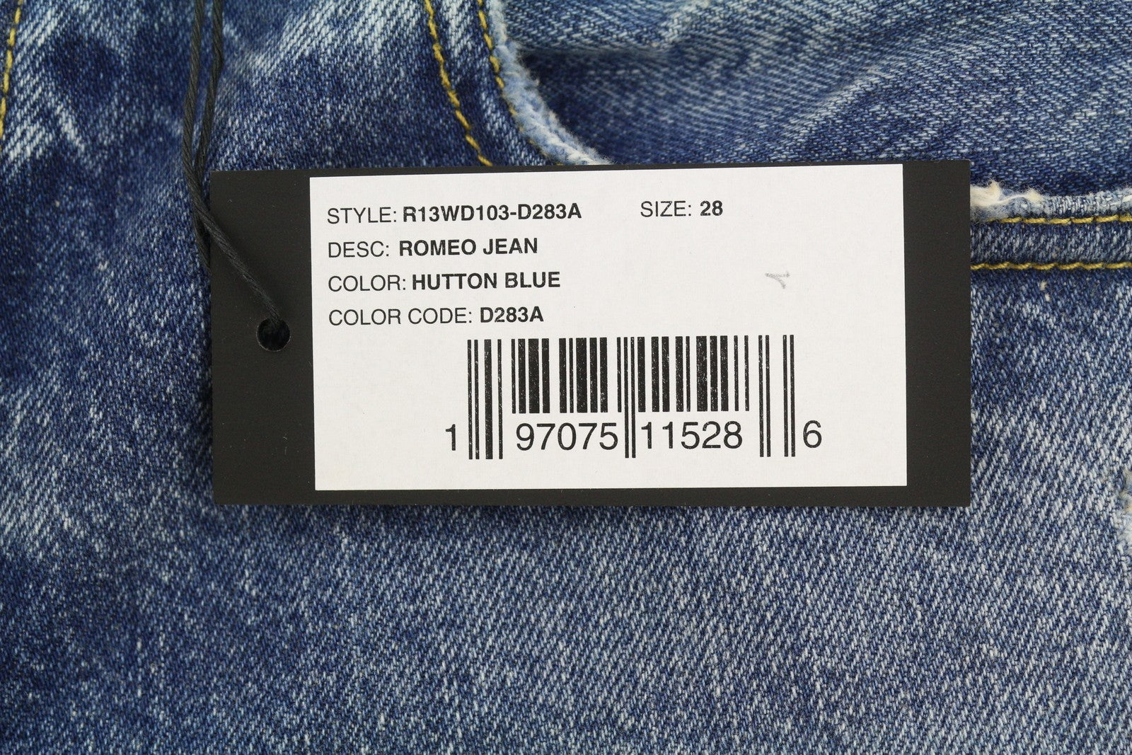 R13 Romeo Women Jeans 28 Hutton Blue Whiskers Faded Straight Cropped PF26