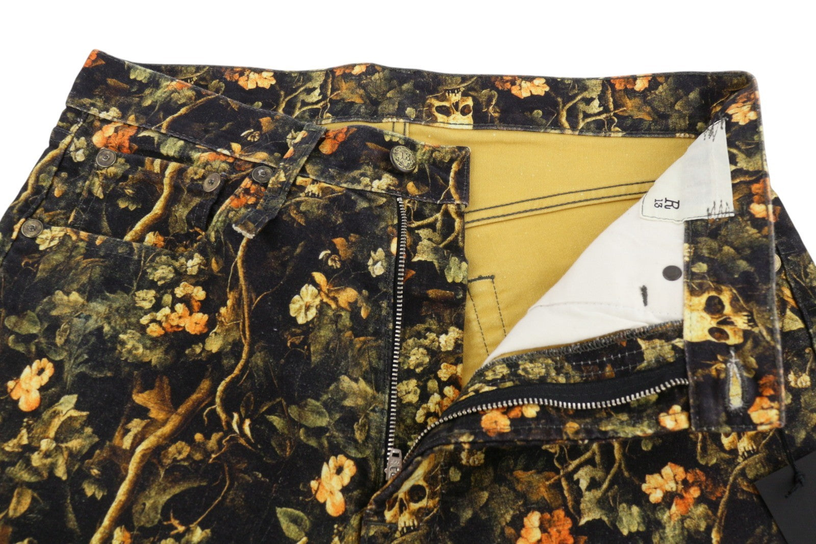 R13 X-BF Women Trousers 27 Skull Camo Moleskin Velvet Cropped