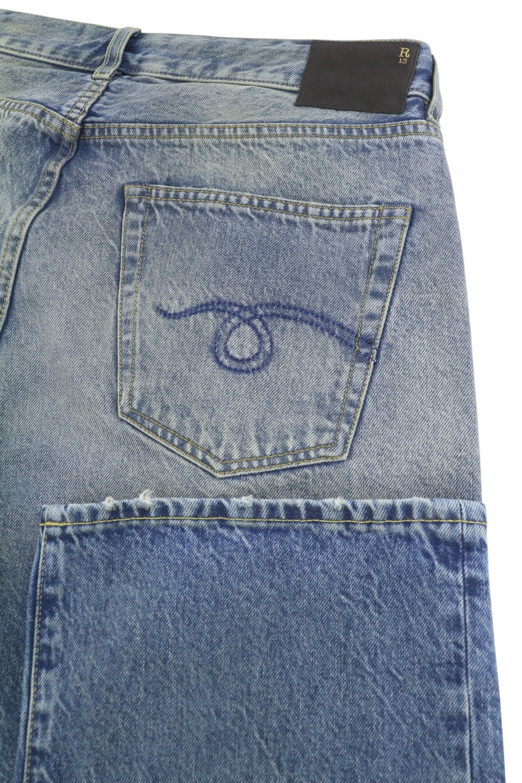 R13 Cuffed X-BF Women Jeans 31 Jasper Cropped Whiskers Faded Blue PF26