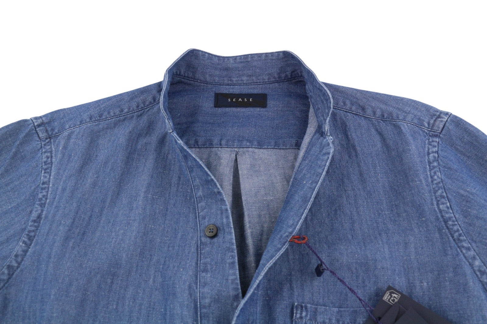SEASE TN690 Fish Tail Men Shirt S Mid Denim Blue Buton Up Linen Blend RRP510