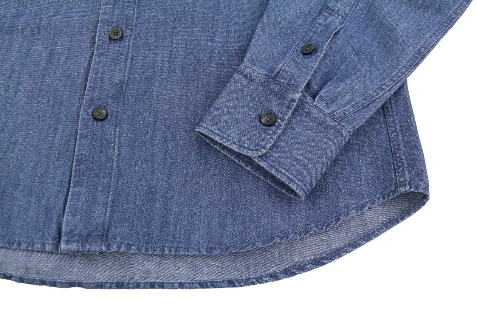SEASE TN690 Fish Tail Men Shirt S Mid Denim Blue Buton Up Linen Blend RRP510