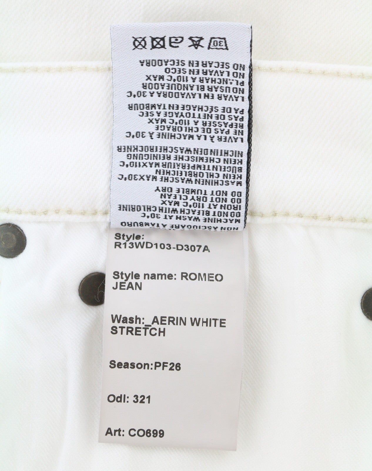 R13 Romeo Women Jeans 30 Aerin White Stretch Cropped Straight PF26