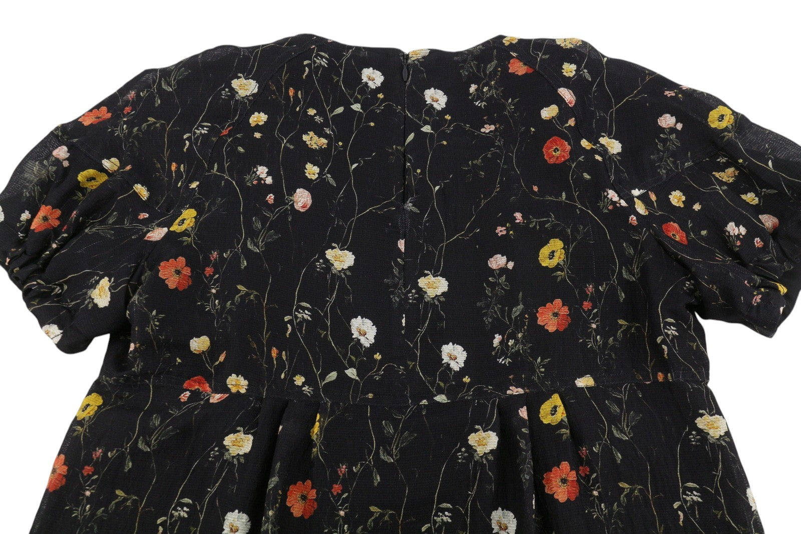 R13 Raglan Sleeve Babydoll Women Dress S Wool Silk Floral On Black Mini RRP1299