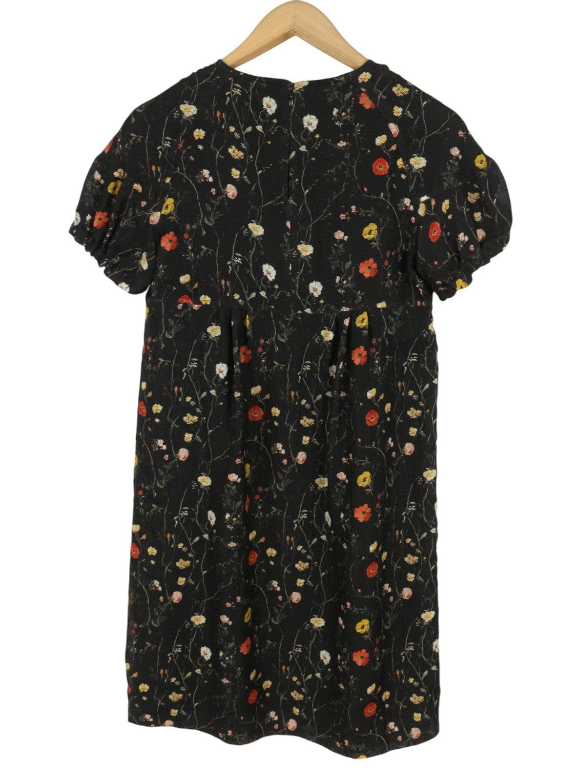 R13 Raglan Sleeve Babydoll Women Dress S Wool Silk Floral On Black Mini RRP1299