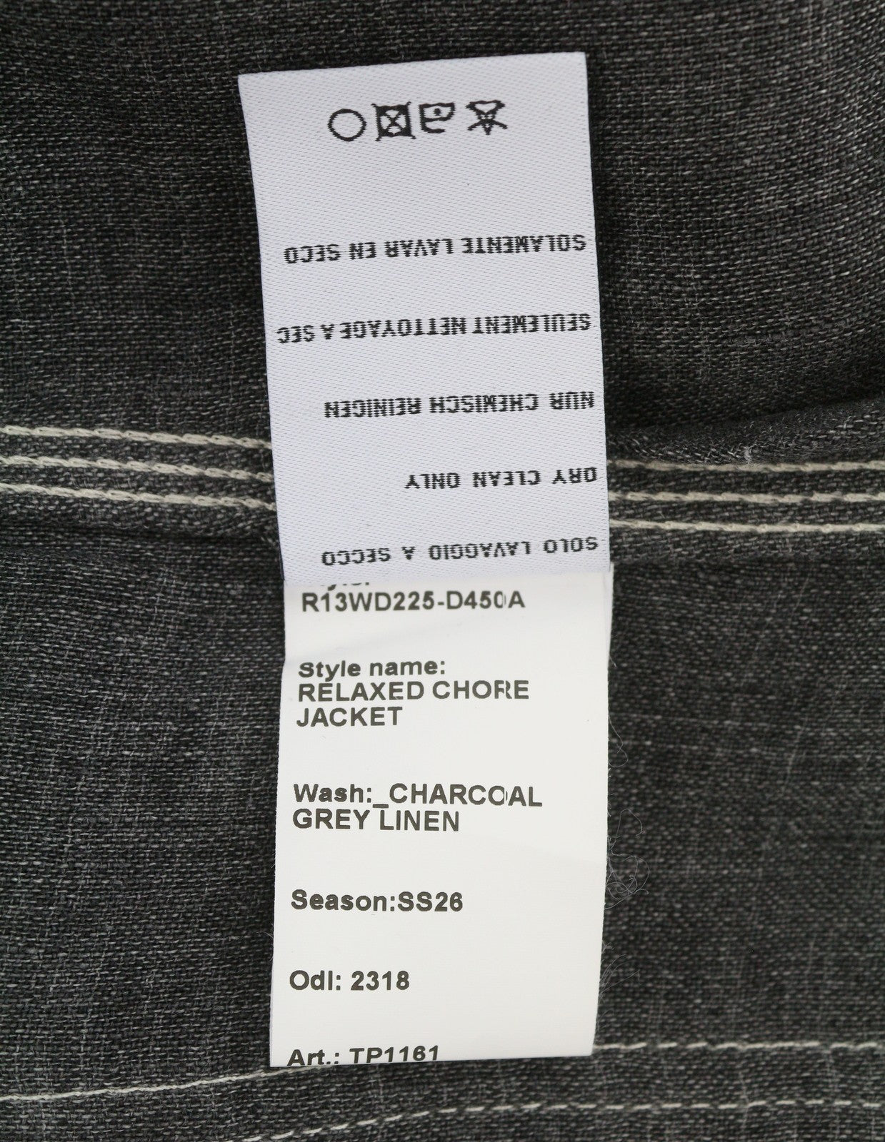 R13 Relaxed Chore Women Jacket M Charcoal Grey Linen Button Up SS26 RRP2075