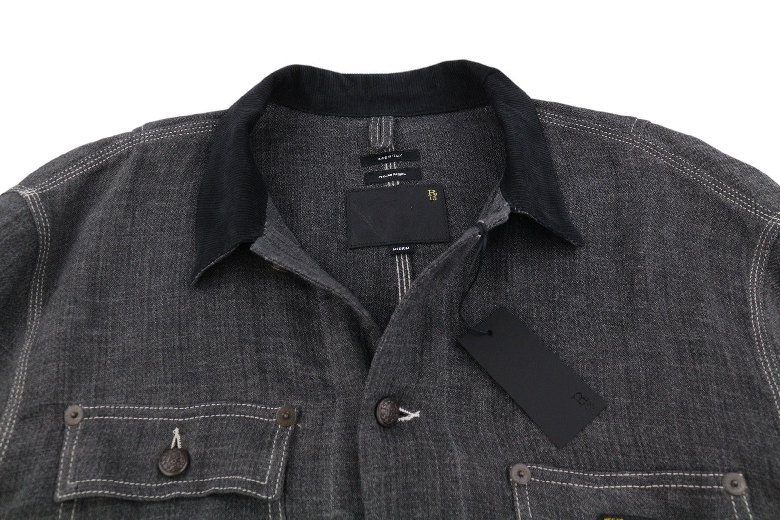 R13 Relaxed Chore Women Jacket M Charcoal Grey Linen Button Up SS26 RRP2075