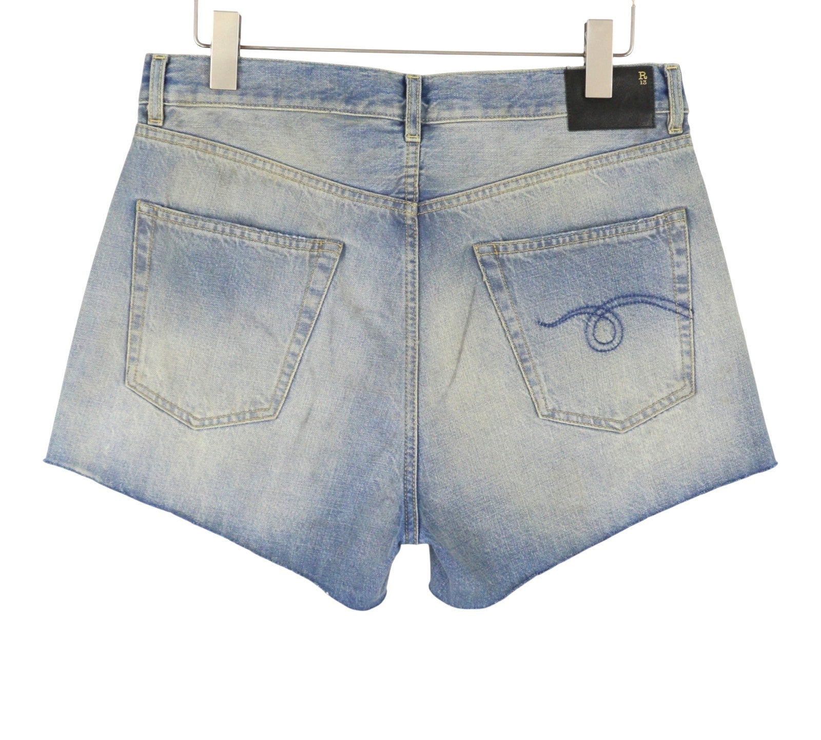 R13 X-BF Women Shorts 29 Bass Blue Faded Dirty Look Distress SS26 RRP685