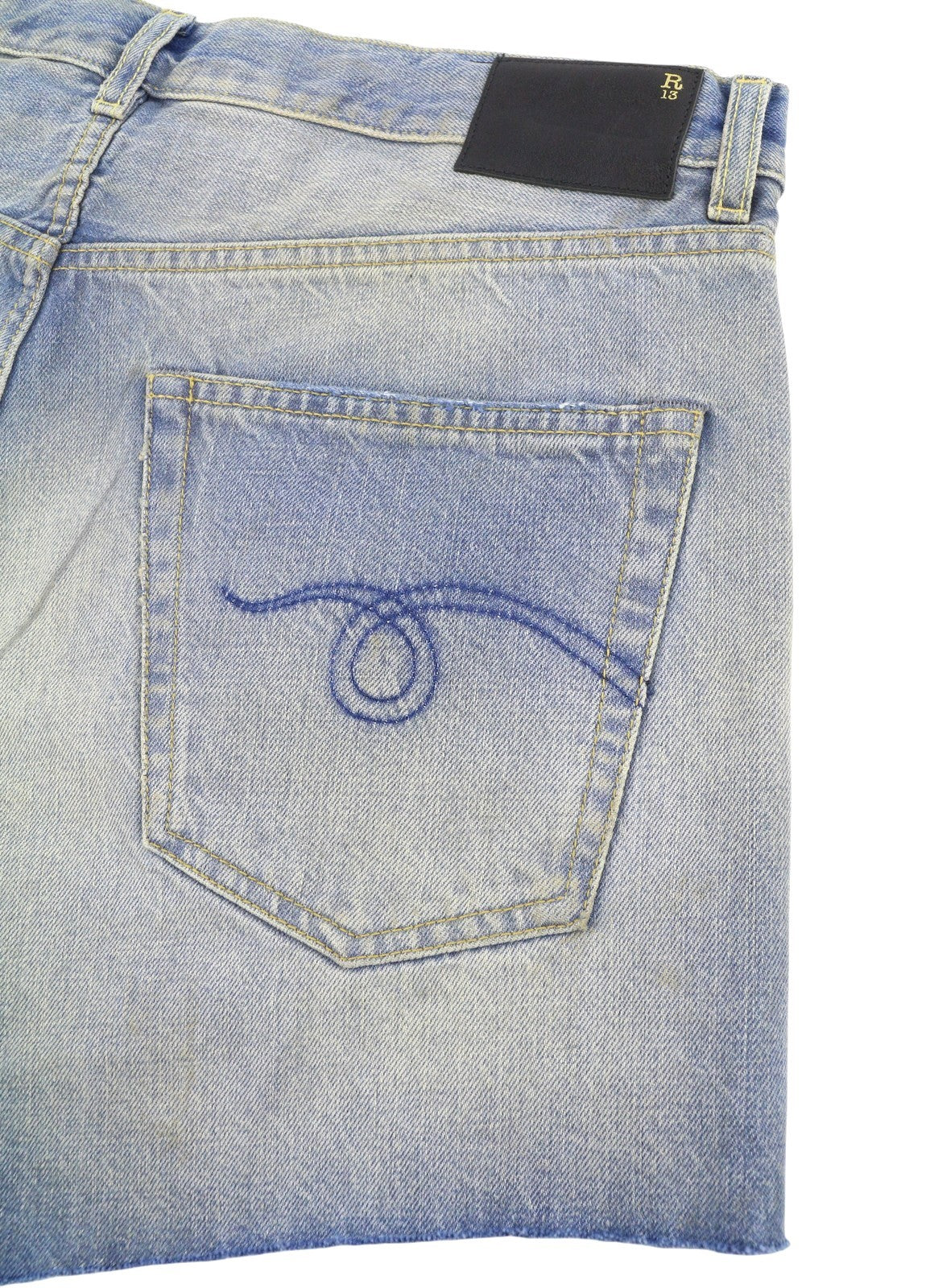 R13 X-BF Women Shorts 29 Bass Blue Faded Dirty Look Distress SS26 RRP685