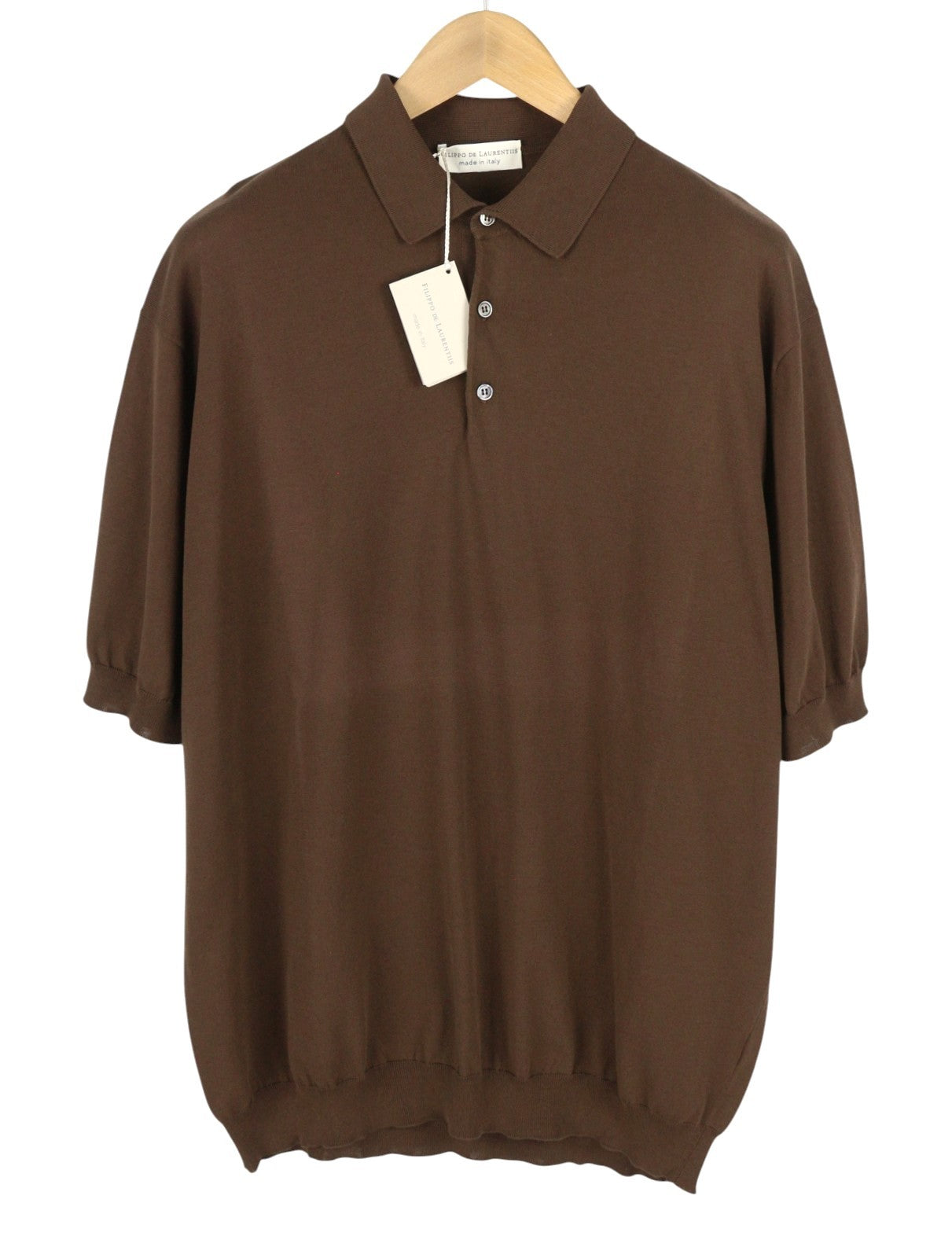 FILIPPO DE LAURENTIIS Men Polos IT60 3XL Brown Cotton Half Button Short Sleeve