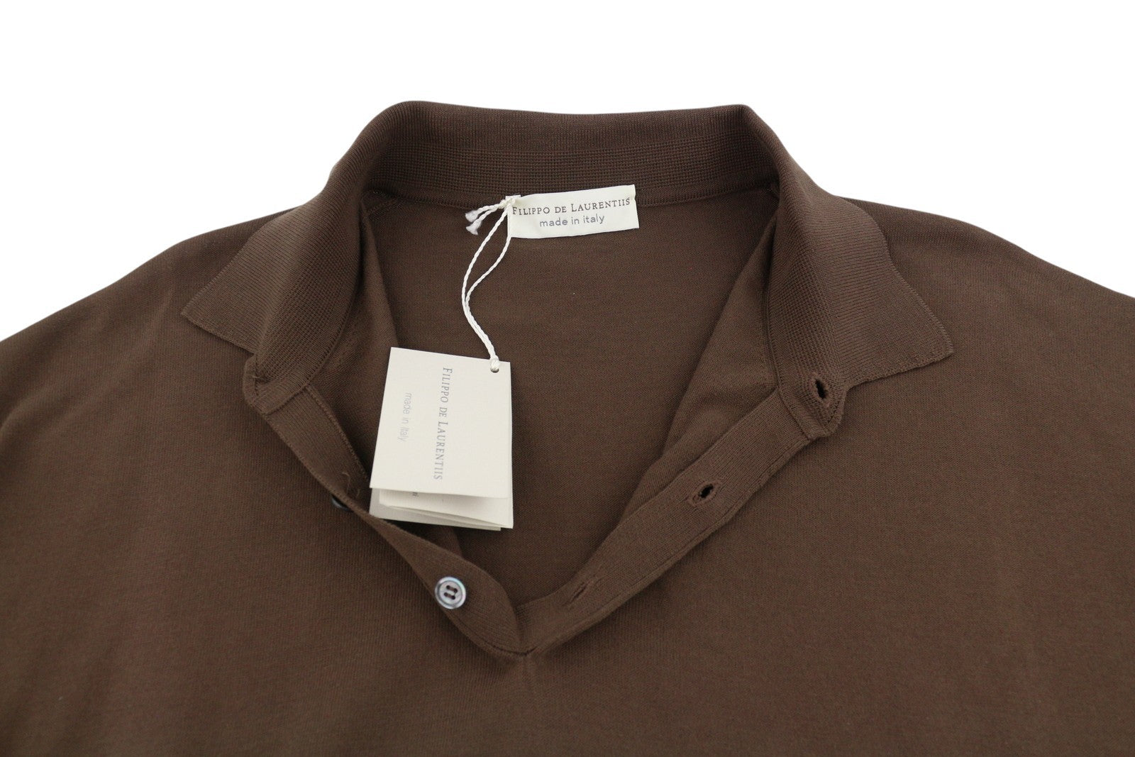 FILIPPO DE LAURENTIIS Men Polos IT60 3XL Brown Cotton Half Button Short Sleeve