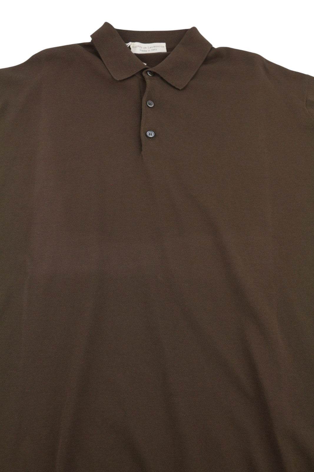 FILIPPO DE LAURENTIIS Men Polos IT60 3XL Brown Cotton Half Button Short Sleeve