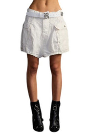 R13 Bubble Skort Women Shorts 27 White Linen Patch Pockets SS26 RRP895