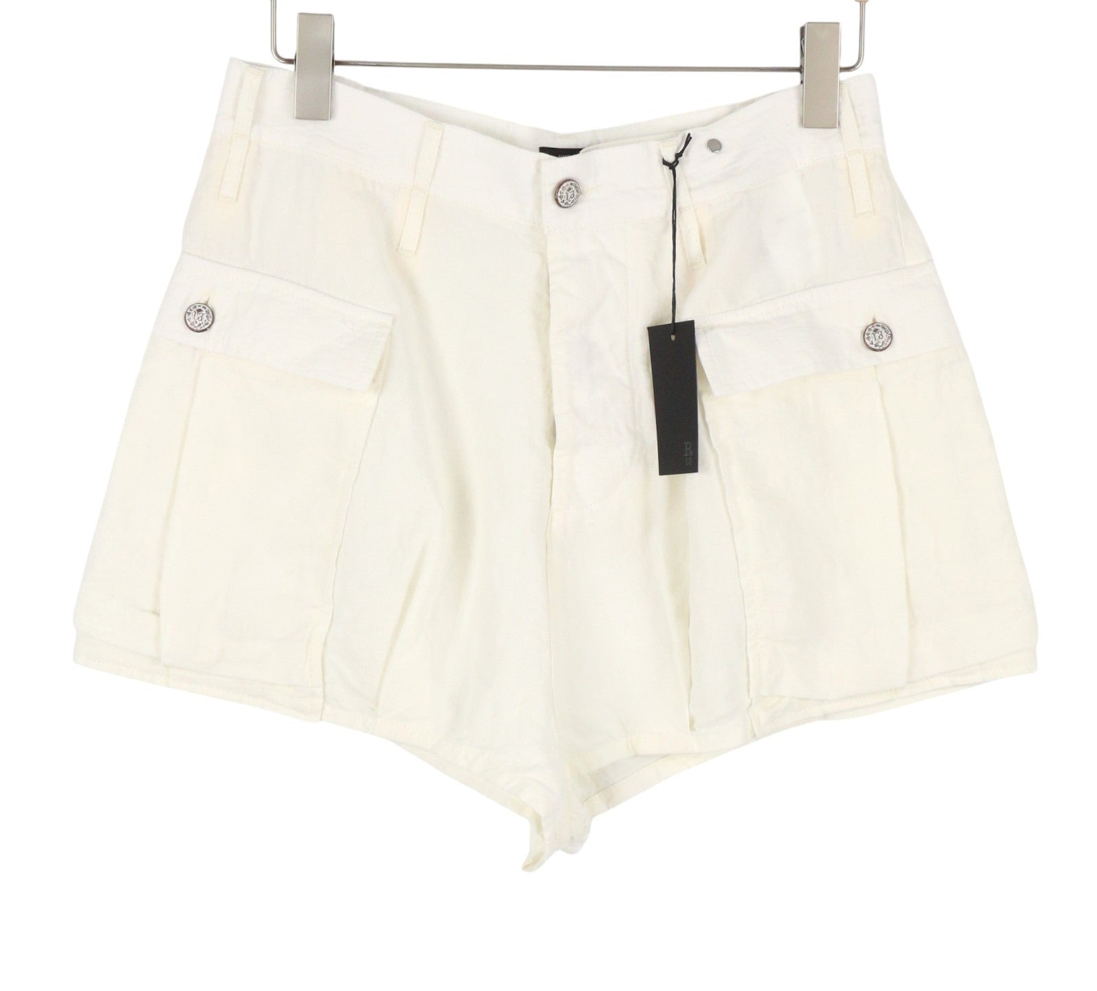 R13 Bubble Skort Women Shorts 27 White Linen Patch Pockets SS26 RRP895