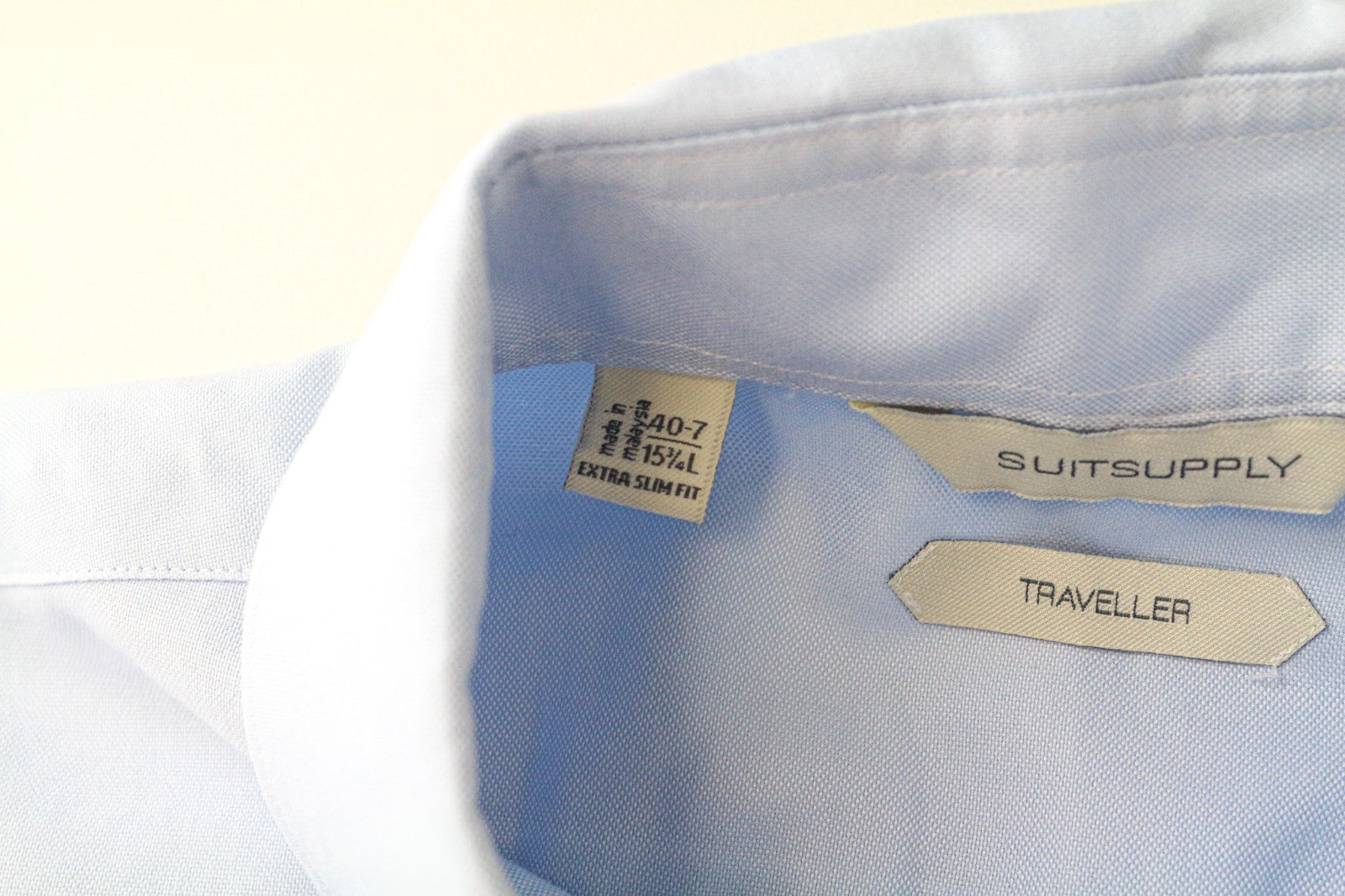 SUITSUPPLY Traveller Men Shirt 40-7/15 3/4L Extra Slim Blue Cotton Button-Up