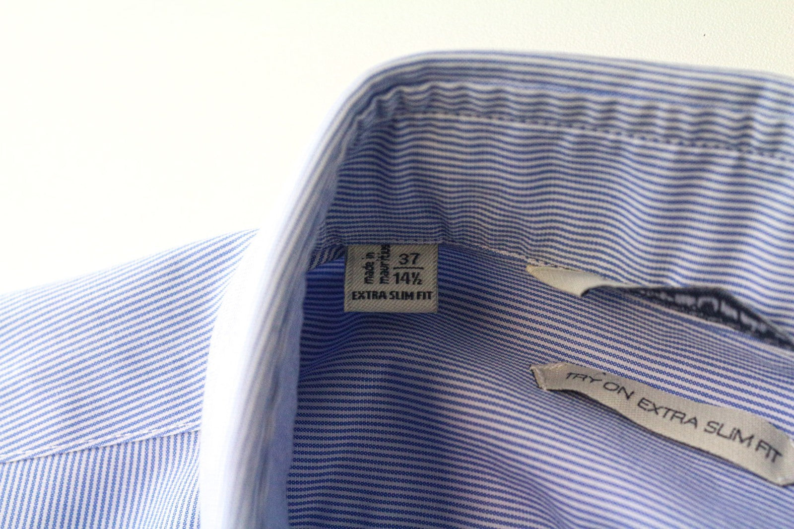 SUITSUPPLY Men Shirt 37/14 1/2 Extra Slim Blue Pure Cotton Striped Twill