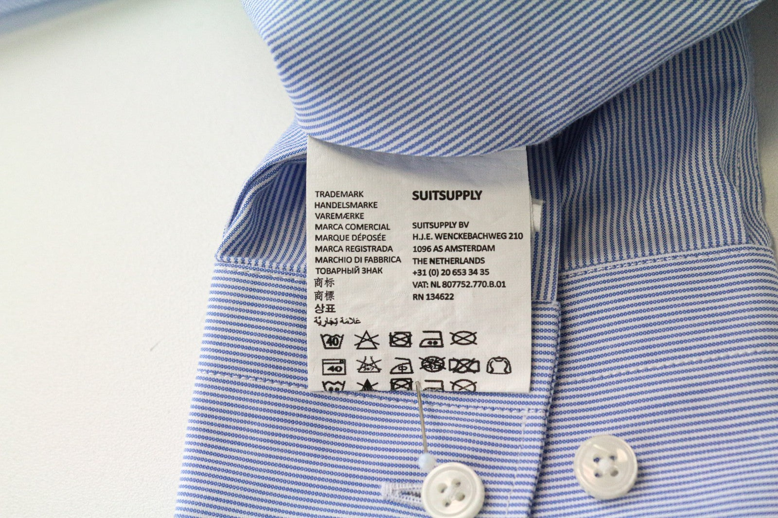 SUITSUPPLY Men Shirt 37/14 1/2 Extra Slim Blue Pure Cotton Striped Twill