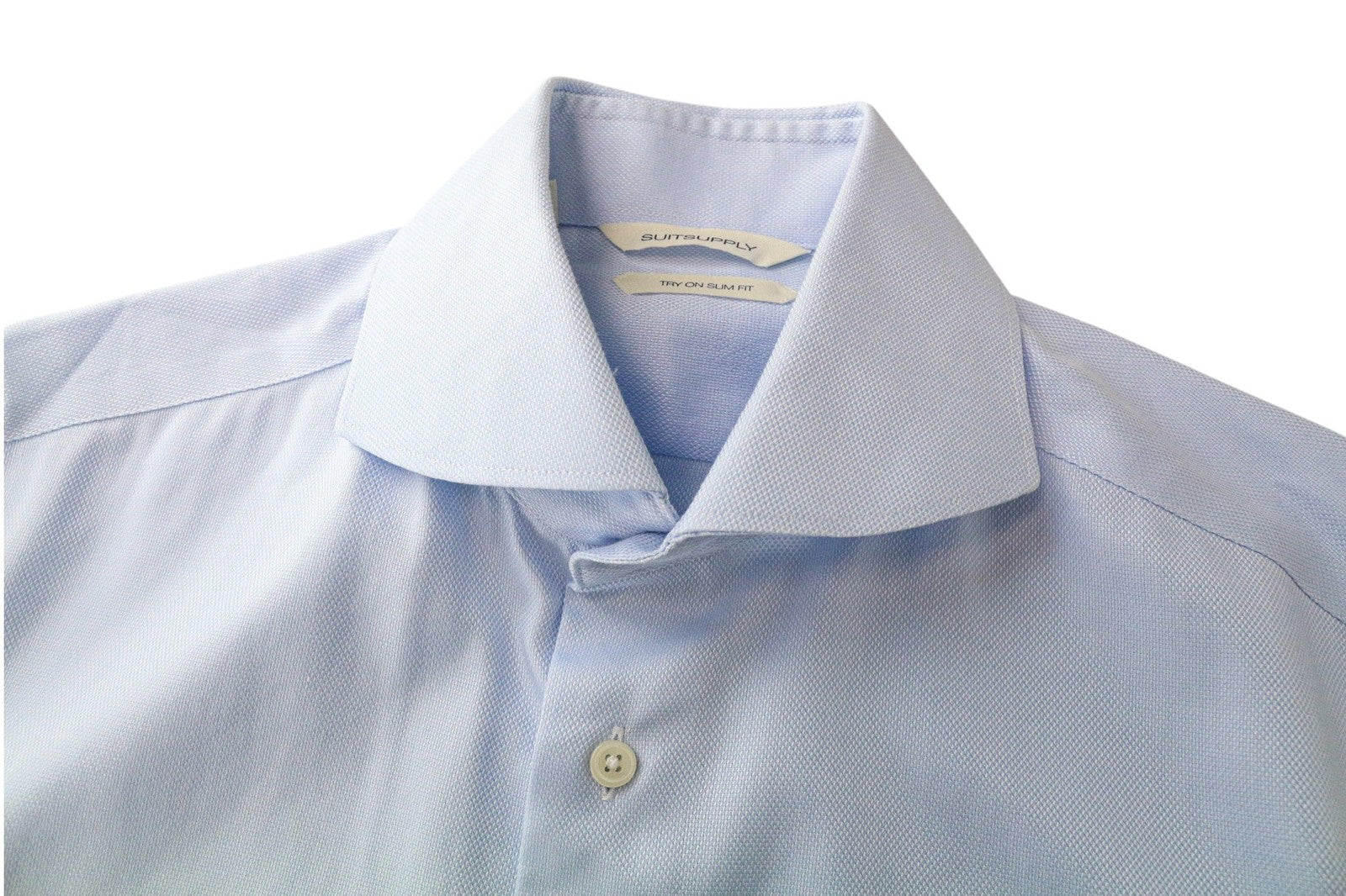 SUITSUPPLY Men Shirt 37/14 1/2 Slim Fit Blue Pure Cotton Button-Up Classic