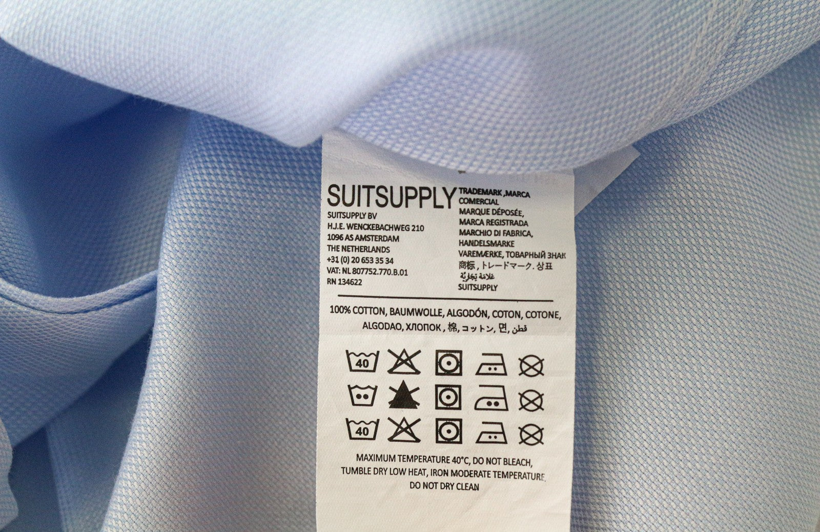 SUITSUPPLY Men Shirt 37/14 1/2 Slim Fit Blue Pure Cotton Button-Up Classic
