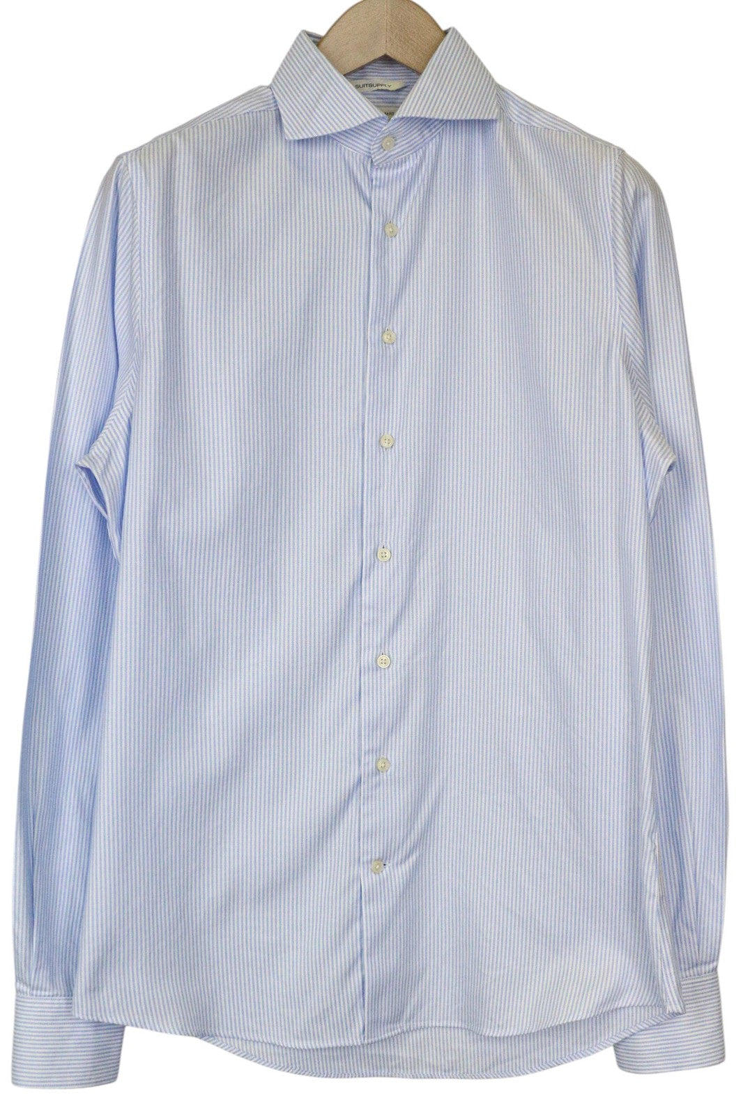 SUITSUPPLY Men Shirt 39L/15 1/2L Extra Slim Blue Cotton Stripe Pattern Formal