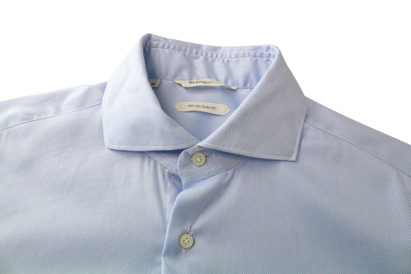 SUITSUPPLY Men Shirt 40/15 3/4 Slim Blue Pure Cotton Cutaway Button-Up Twill