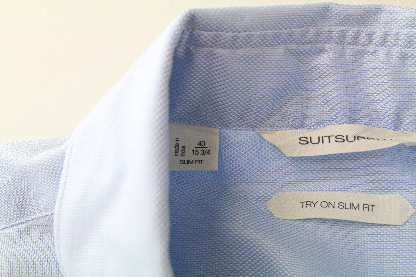 SUITSUPPLY Men Shirt 40/15 3/4 Slim Blue Pure Cotton Cutaway Button-Up Twill