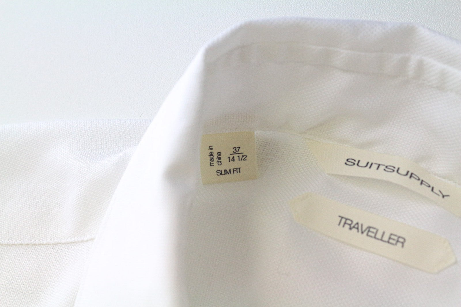 SUITSUPPLY Traveller Men Shirt 37/14 1/2 Slim White Pure Cotton Long Sleeve