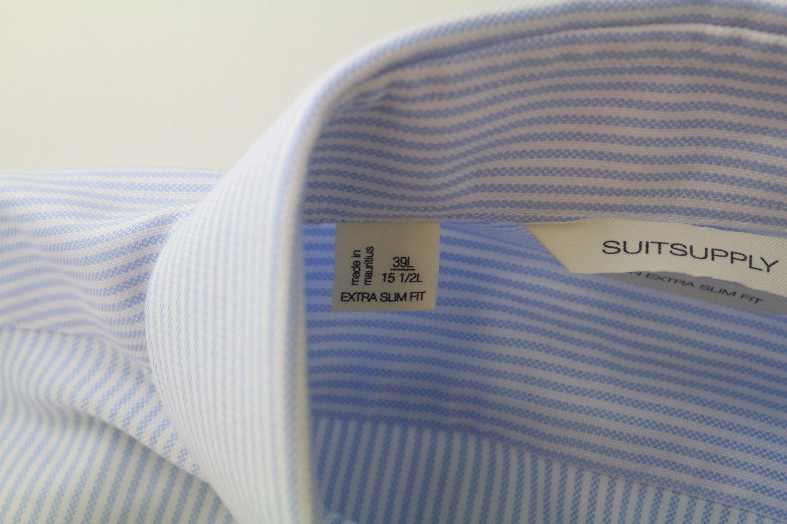 SUITSUPPLY Men Shirt 39L/15 1/2L Extra Slim Blue Pure Cotton Striped Long Sleeve