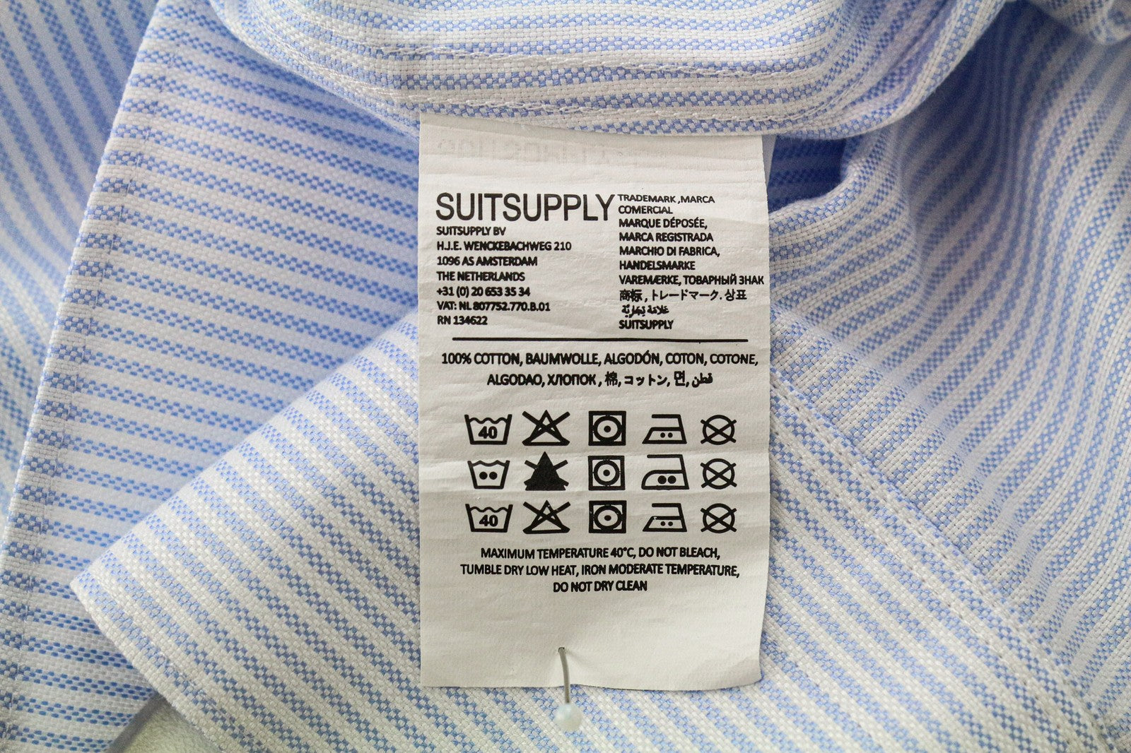 SUITSUPPLY Men Shirt 39L/15 1/2L Extra Slim Blue Pure Cotton Striped Long Sleeve