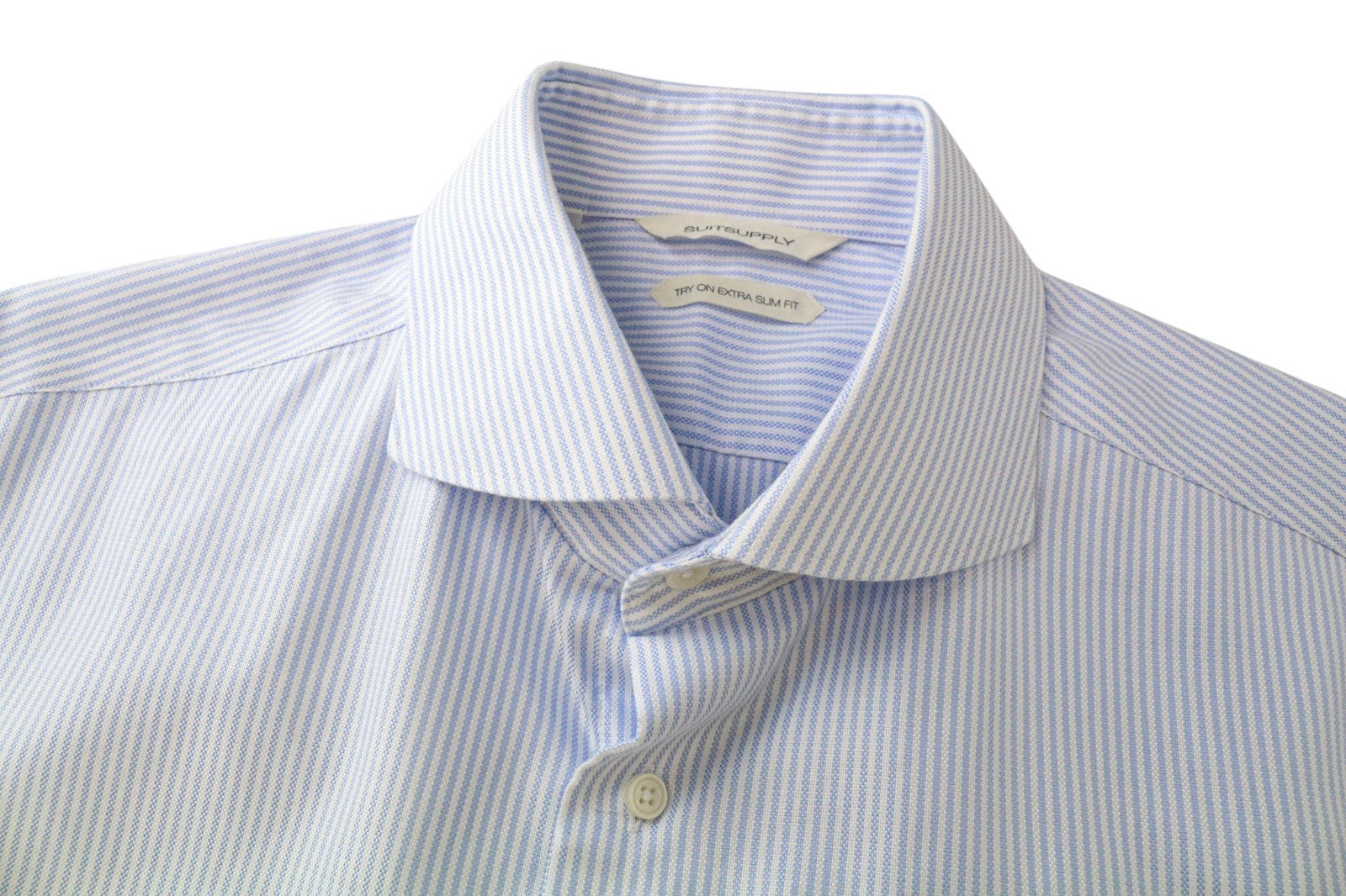 SUITSUPPLY Men Shirt 41L/16L Extra Slim Blue Pure Cotton Striped Pattern Twill