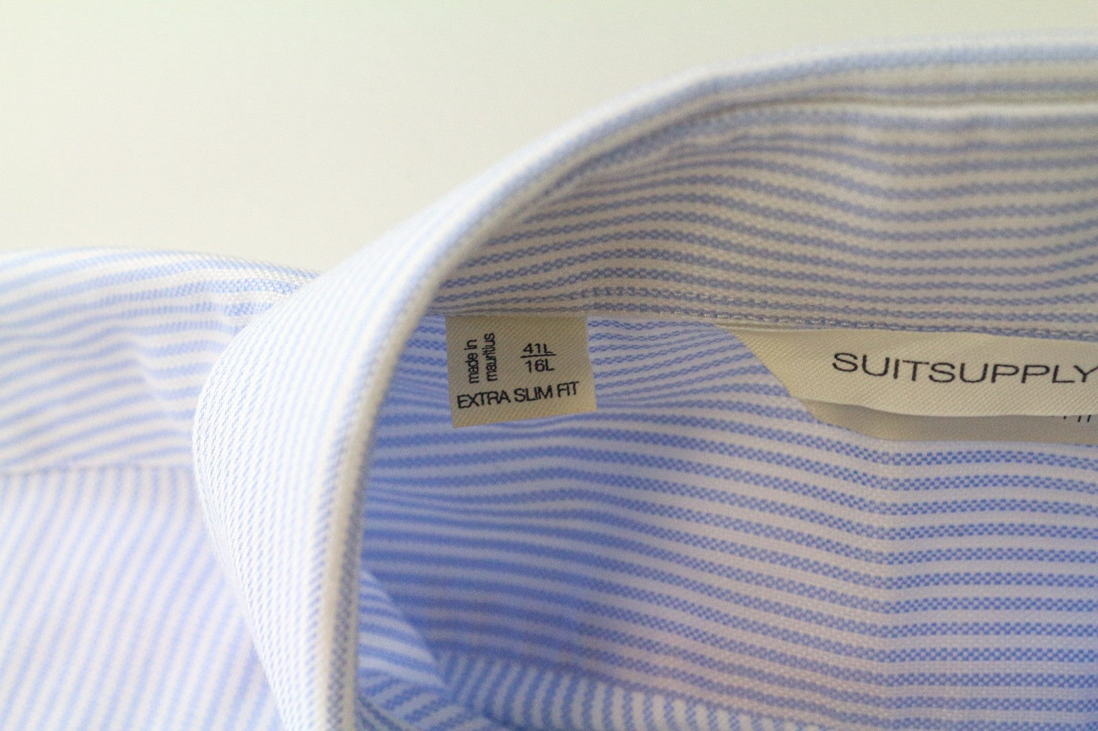 SUITSUPPLY Men Shirt 41L/16L Extra Slim Blue Pure Cotton Striped Pattern Twill