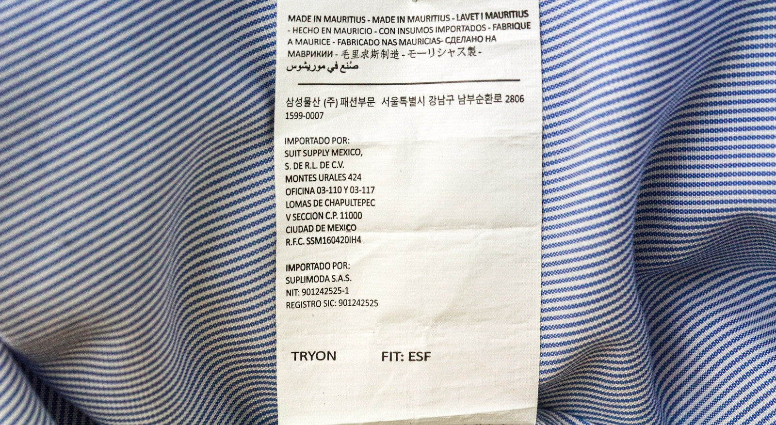SUITSUPPLY Men Shirt 46-7/18L Extra Slim Blue Pure Cotton Stripe Pattern Cutaway