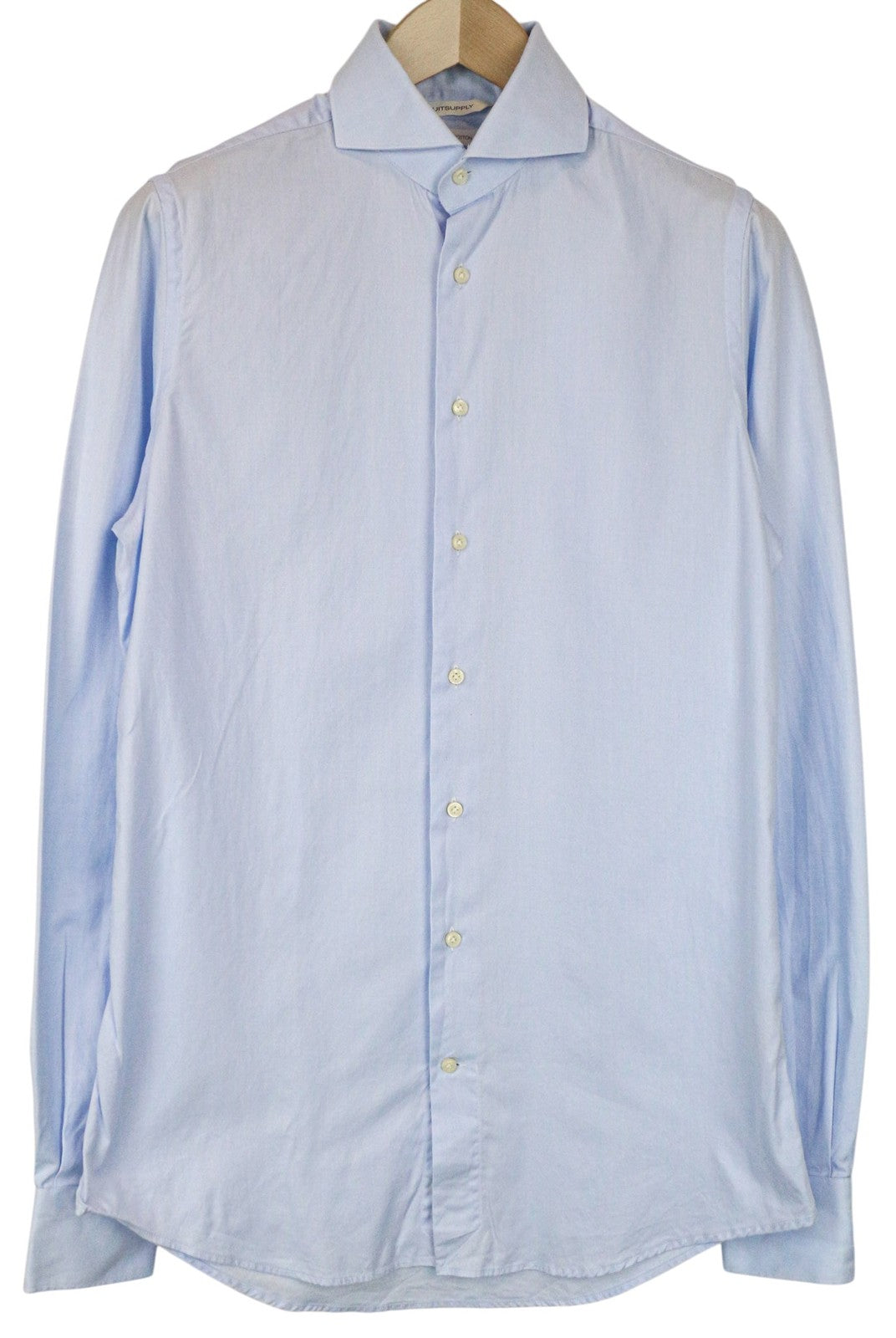 SUITSUPPLY Men Shirt 39L/15 1/2L Extra Slim Blue Pure Cotton Cutaway Twill
