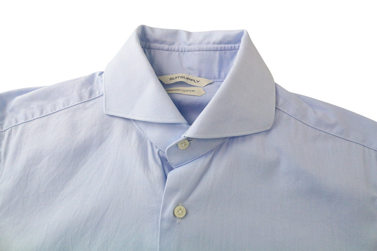 SUITSUPPLY Men Shirt 39L/15 1/2L Extra Slim Blue Pure Cotton Cutaway Twill