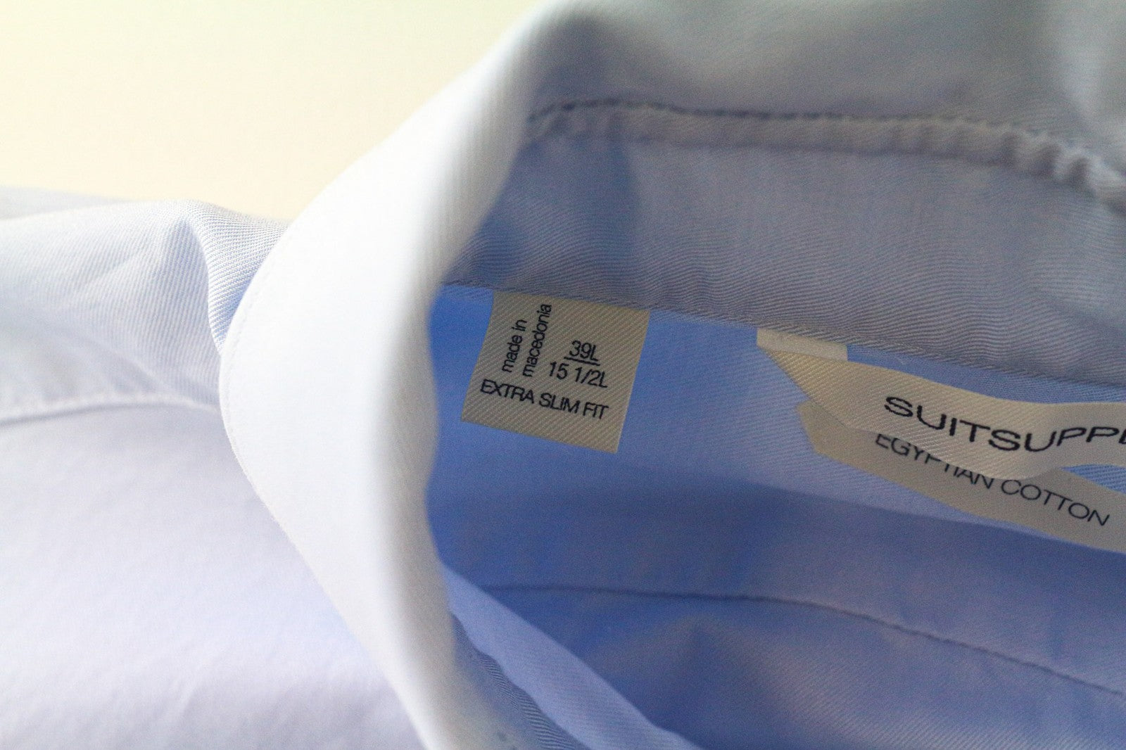 SUITSUPPLY Men Shirt 39L/15 1/2L Extra Slim Blue Pure Cotton Cutaway Twill